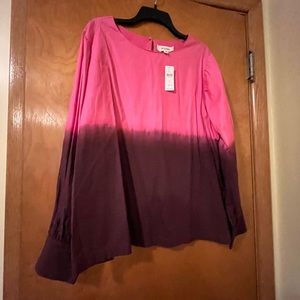 Anthropologie ombré long-sleeve top, pink and maroon, size XL